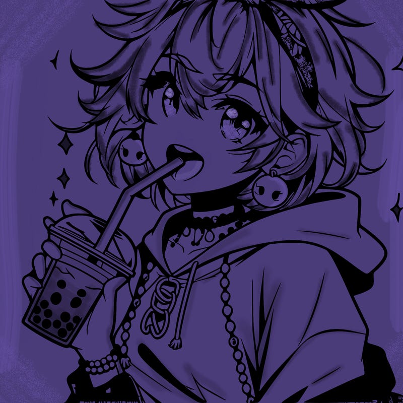 hot baddie anime girl drinking boba and biting the straw