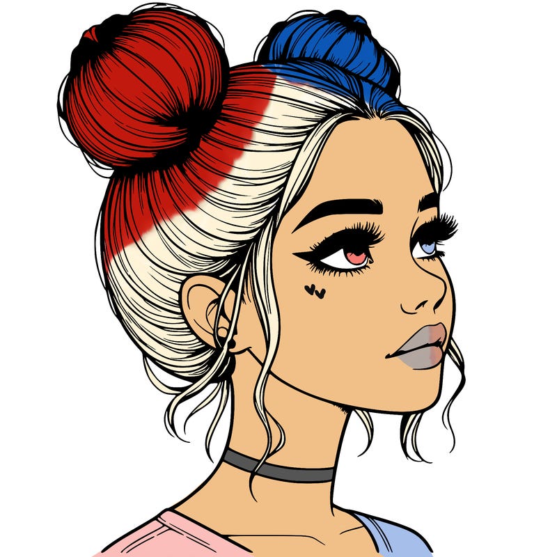 realistic girl with buns on the top of her head
