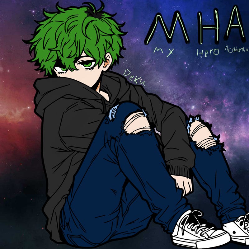 a male hoddie ripped jeans messy hair anime