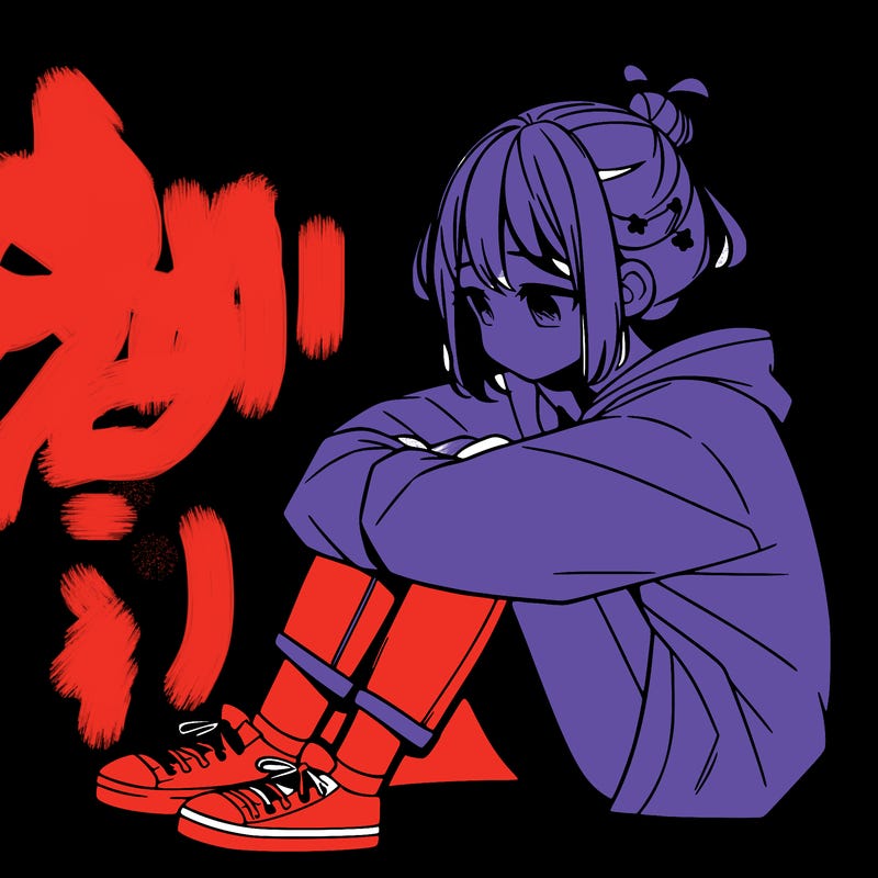 sad anime girl sitting alone