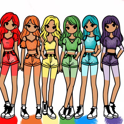 a group of girls wearing crop tops and shorts