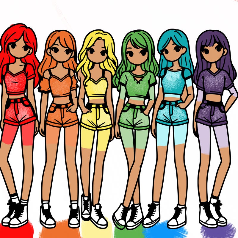 a group of girls wearing crop tops and shorts