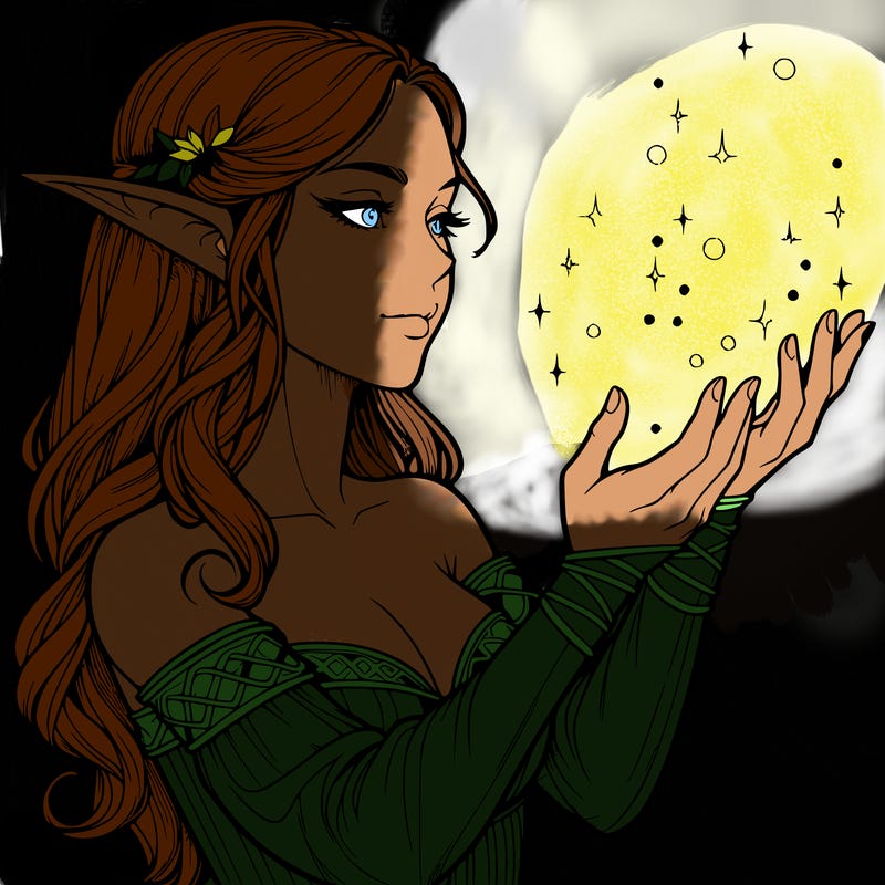 realistic elf girl doing magic