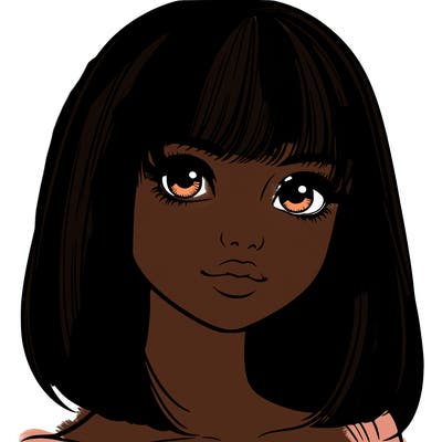 realistic girl with bangs and straight hair
