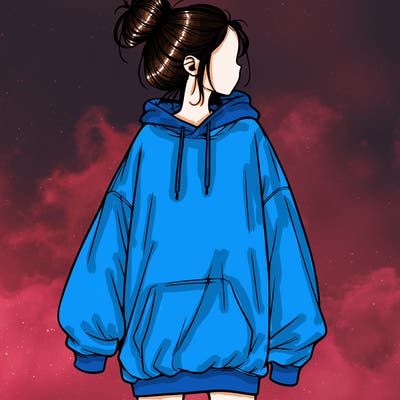 realistic girl with a oversized sweatshirt on and a bun