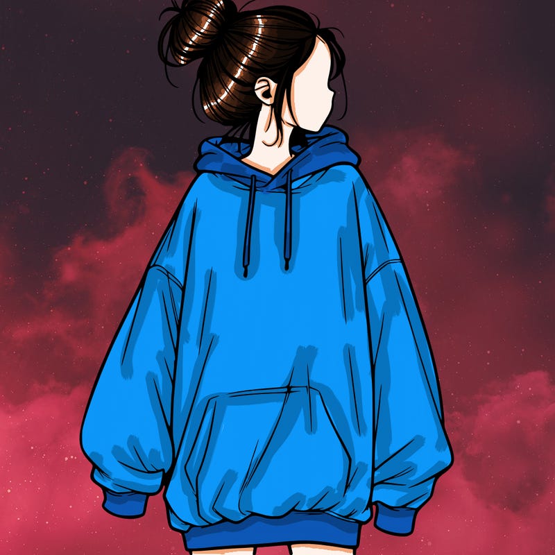 realistic girl with a oversized sweatshirt on and a bun