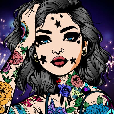 realistic girl with tattoos all over