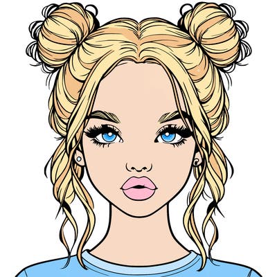 realistic girl with two buns in hair and lips