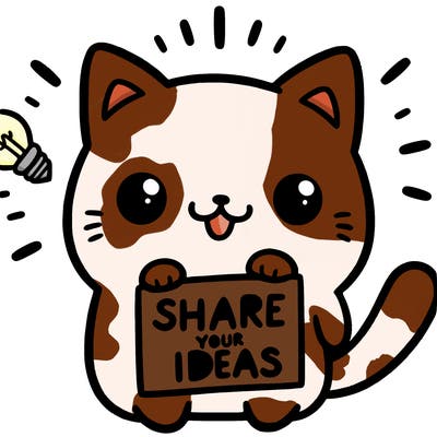 a cute cat saying share your ideas