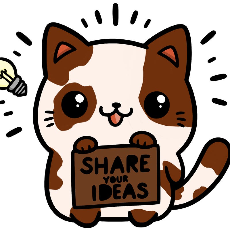 a cute cat saying share your ideas