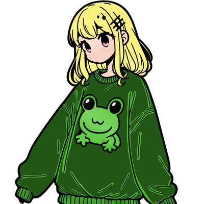 girl wearing frogging sweatshirt