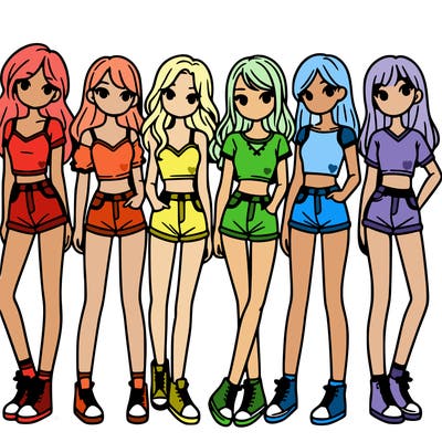 a group of girls wearing crop tops and shorts