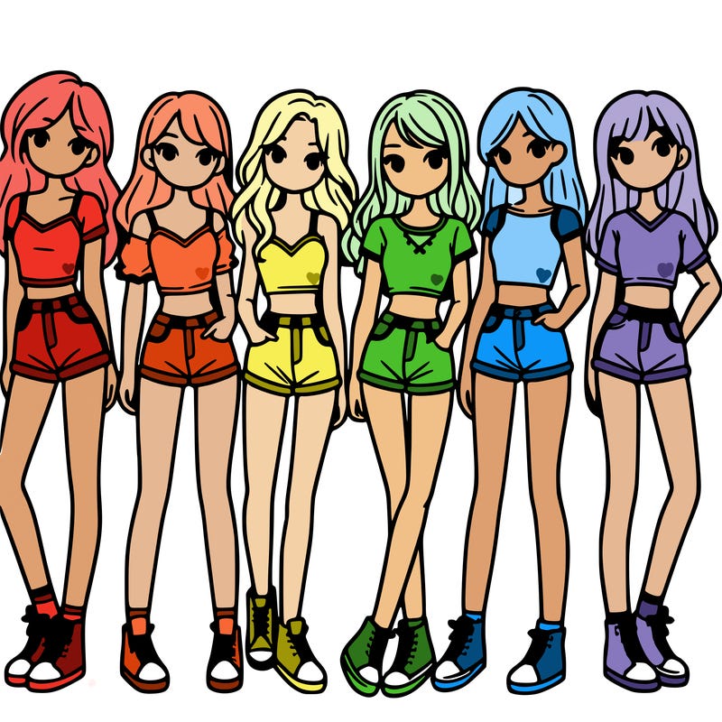 a group of girls wearing crop tops and shorts