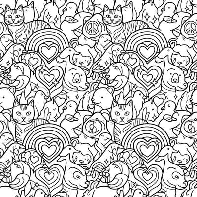 Dive into a world of interlocking animals and vibrant Pride symbols with this unique tessellation coloring page. Perfect for celebrating diversity and creativity, this intricate design offers hours of joyful coloring.