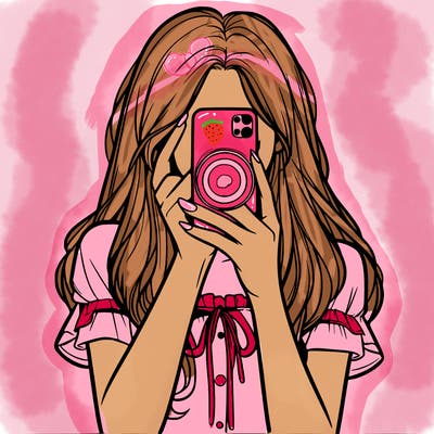 a realistic girl holding her phone taking pictures