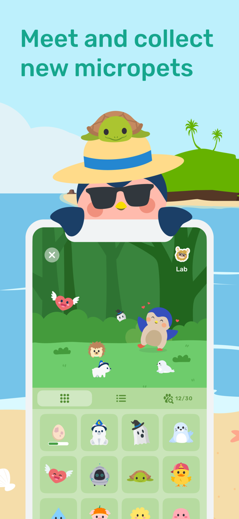 A screenshot of the Finch app showing various cute micropets that users can collect.
