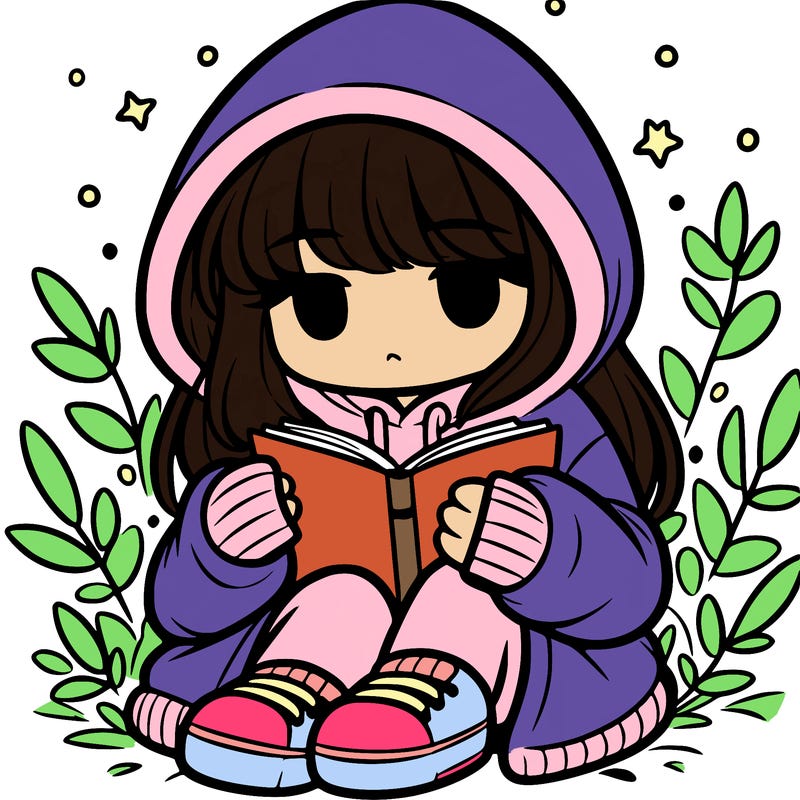 girl in oversized hoodie reading a book