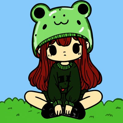 a girl wearing a frog hat and some frog socks