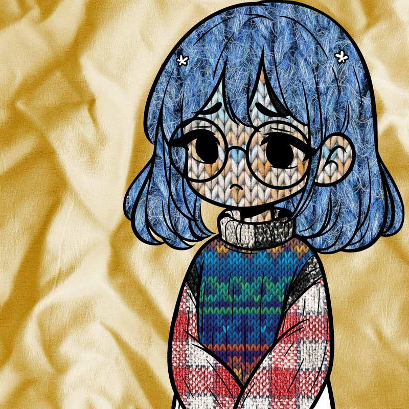 sad girl with glasses in a sweater