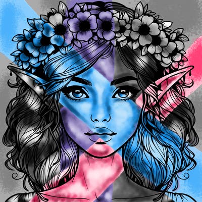 realistic female elf with flower crown