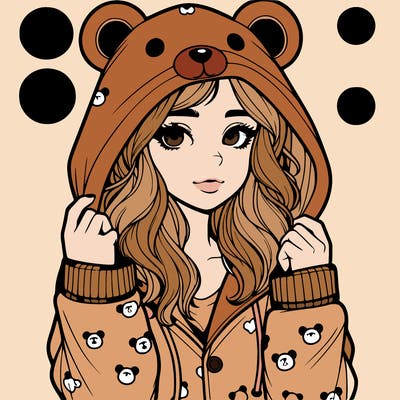 realistic girl in a animal pjs hoodie