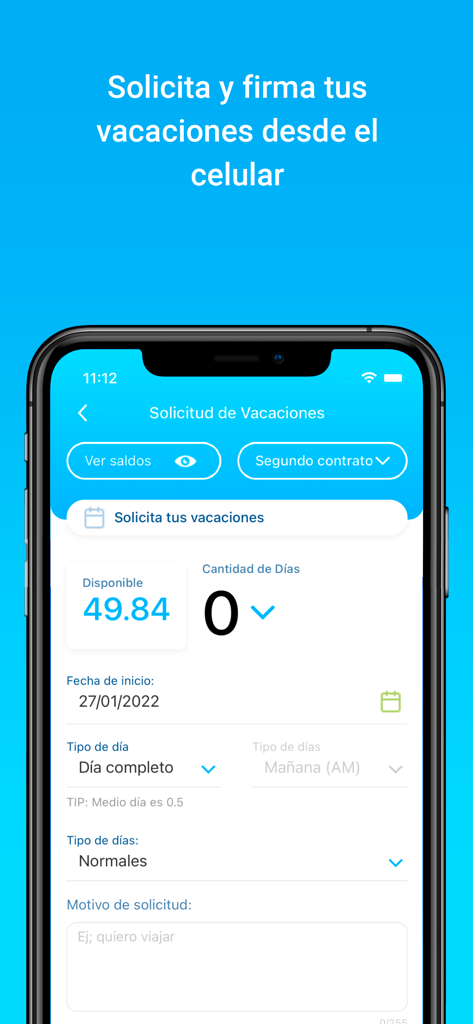Rex+ - Interfaz de la aplicación Rex plus HR para solicitar vacaciones y consultar días disponibles