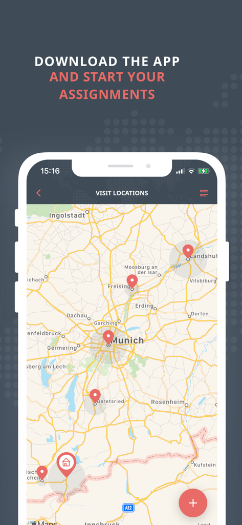 ISC-CX mobile - ISC-CX Mobile App Kartenansicht, die verfügbare Mystery-Shopping-Aufgaben an verschiedenen Standorten zeigt