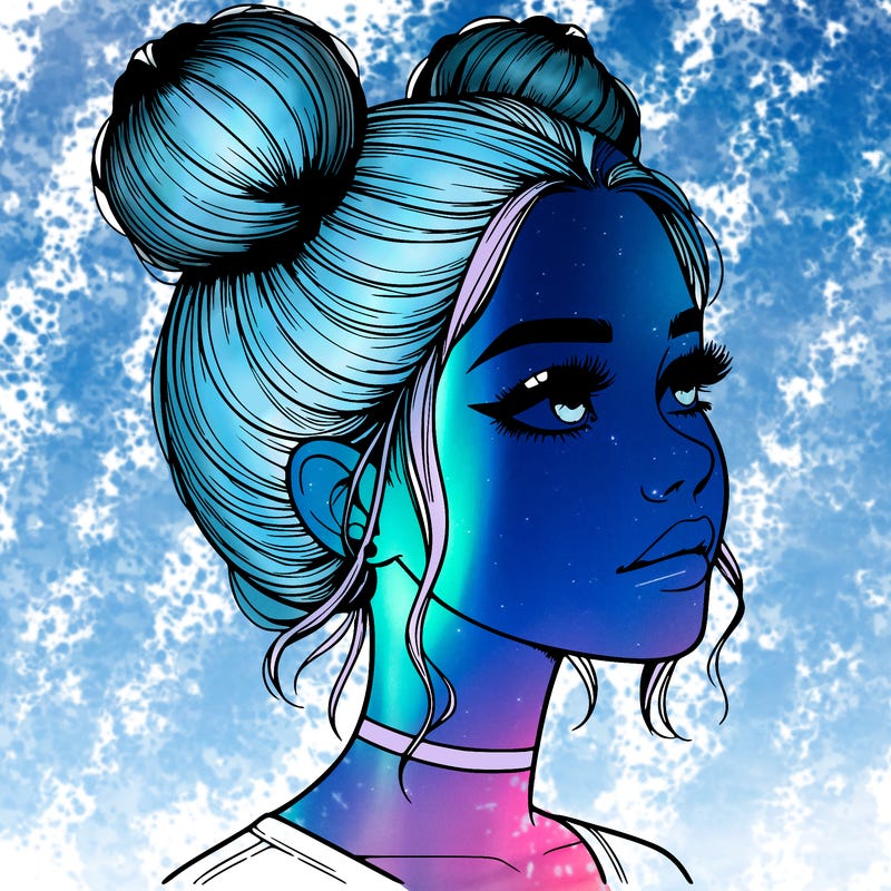 realistic girl with buns on the top of her head