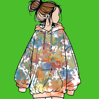 realistic girl with a oversized sweatshirt on and a bun