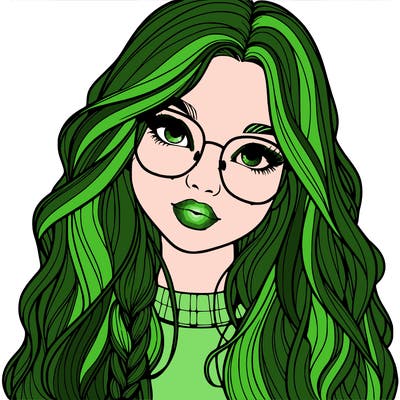 girl with long hair and freckles and glasses realistic