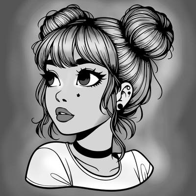 realistic girl with spacebuns