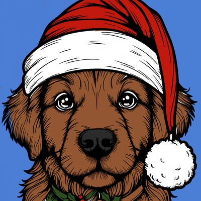 realistic dog with a christmas hat