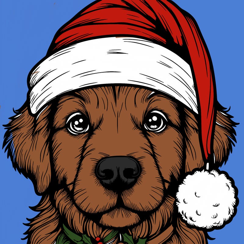 realistic dog with a christmas hat