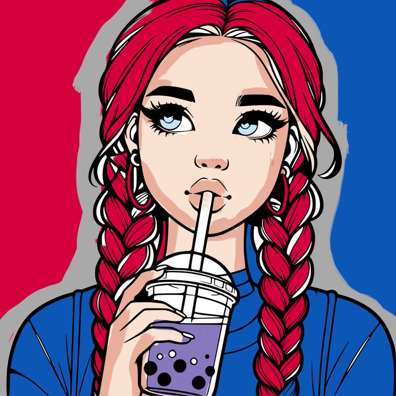 realistic girl with braided hair drinking boba