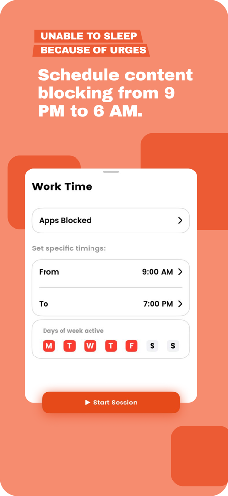 Porn Website Blocker: BlockerX - BlockerX app interface showing scheduled content blocking for work and sleep
