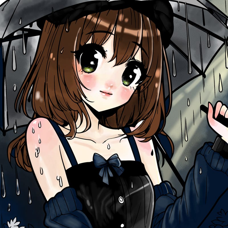 pretty anime girl in the rain