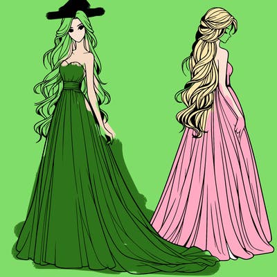 realistic woman with long flowing dress