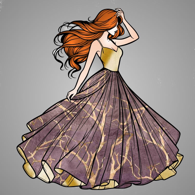 realistic woman with dress flowing in the wind