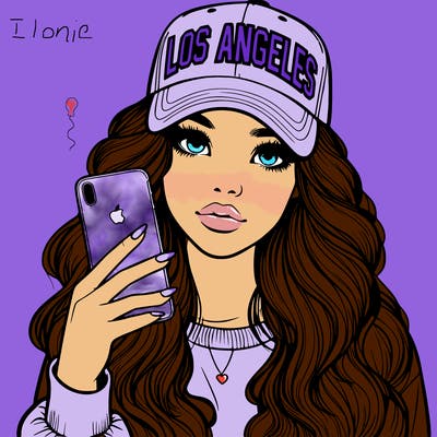 realistic beautiful girl wearing los ángeles cap holding an iphone