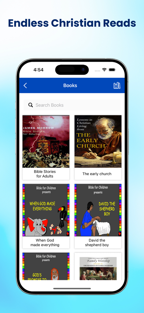 Luganda Holy Bible - A digital library within the Luganda Holy Bible app featuring Christian books and Bible stories for adults and children