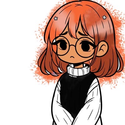 sad girl with glasses in a sweater