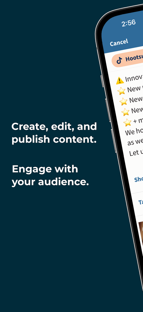 Hootsuiteのモバイルインターフェースで、ソーシャルメディアの投稿を作成、編集、公開する