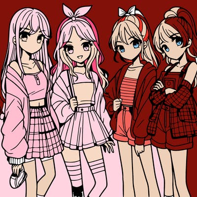 teen manga girls group of 4