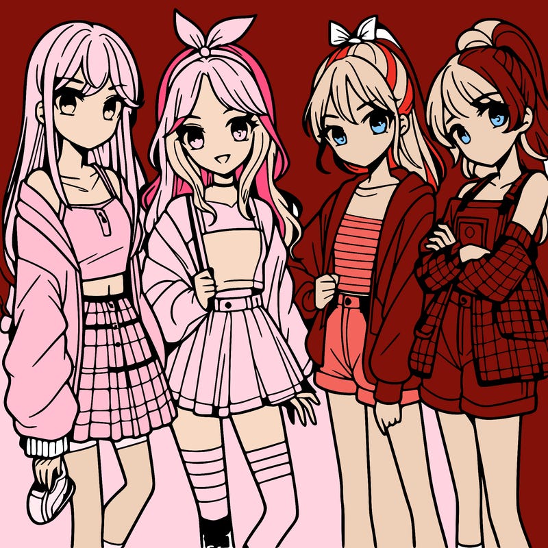 teen manga girls group of 4