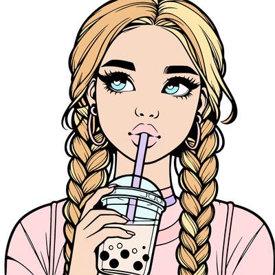realistic girl with braided hair drinking boba