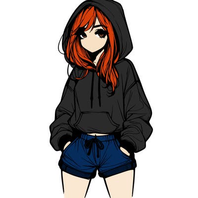 realistic girl in shorts and hoodie