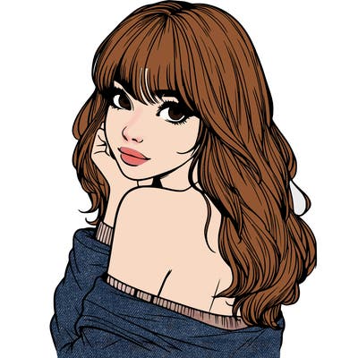 realistic girl with bangs looking over her shoulder