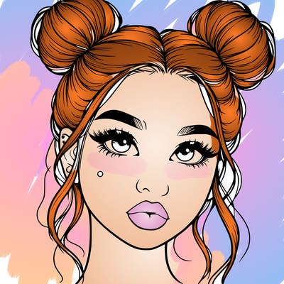realistic girl with two buns on her hair and lips