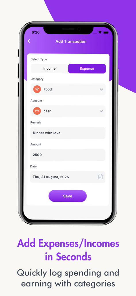 Money Manager: expense, budget - Add expense and income screen in Money Manager app showing category selection and amount entry