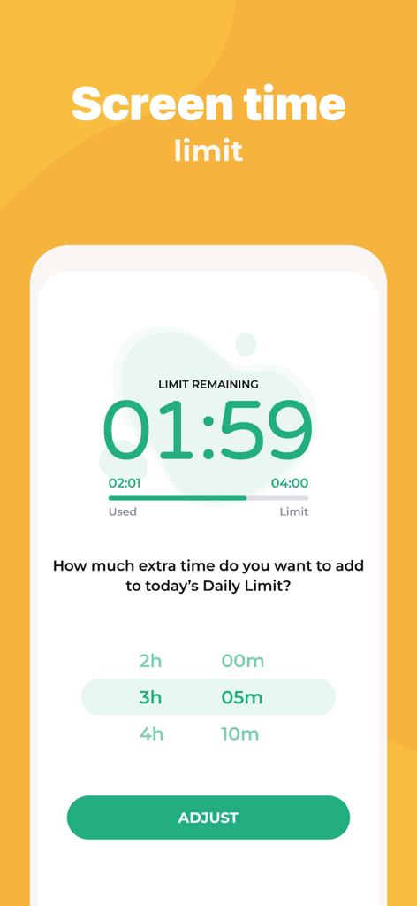 Parental Control App - Kidslox - Kidsloxアプリのインターフェースに、残りのスクリーンタイム制限と追加時間オプションが表示されています。